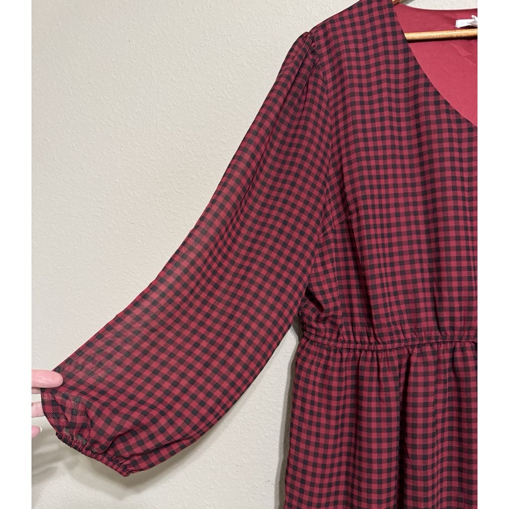 Maurice's Women's Plaid‎ Tiered Dress Red & Black 1X Whimsy Preppy Cottagecore - Picture 3 of 10